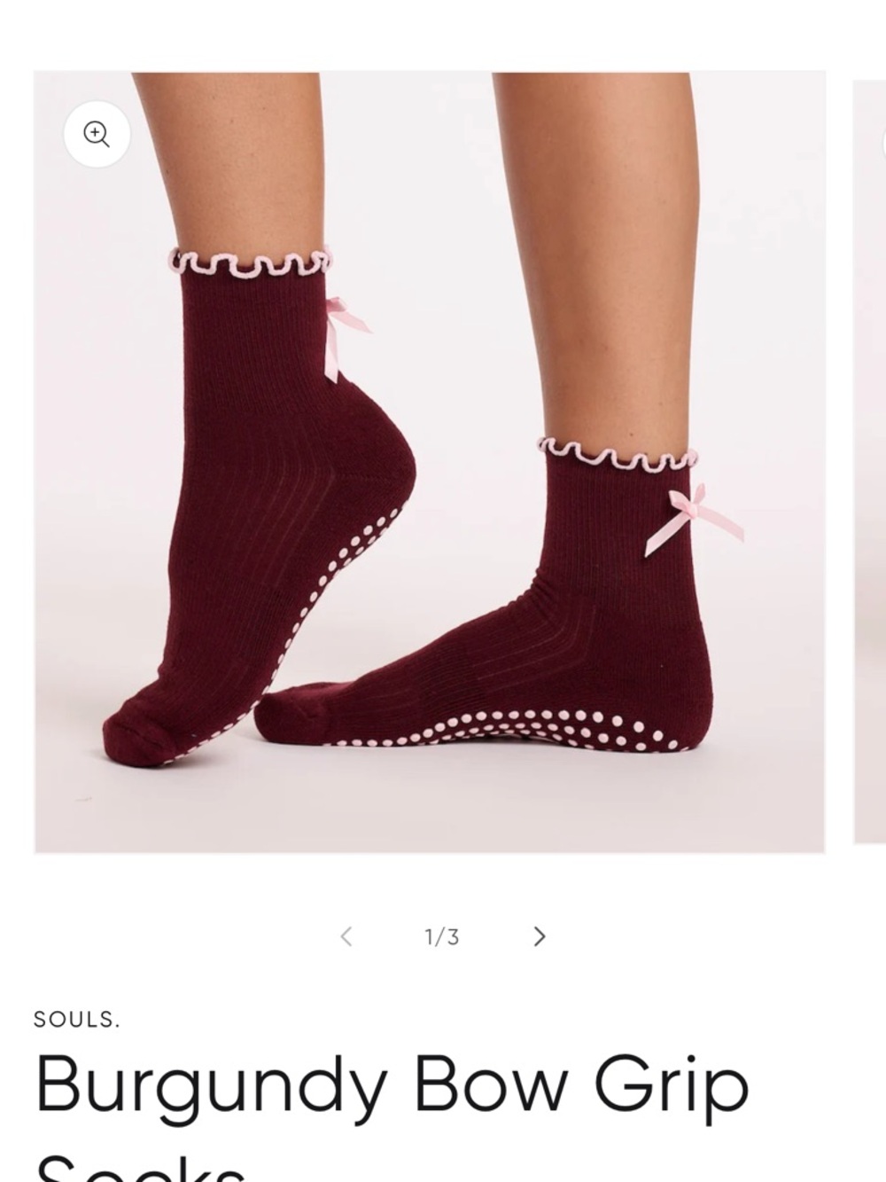 Burgundy Bow Grip Socks